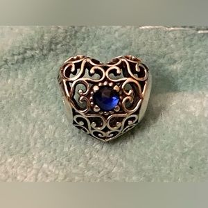 PANDORA Silver & Synthetic Sapphire Heart Charm; Rare; September; EUC.